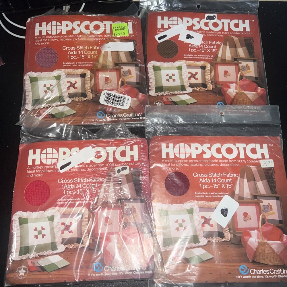 Charles Craft HOPSCOTCH Aida 14 Cross Stitch Fabric Lot of 4 Multicolor NEW (D)